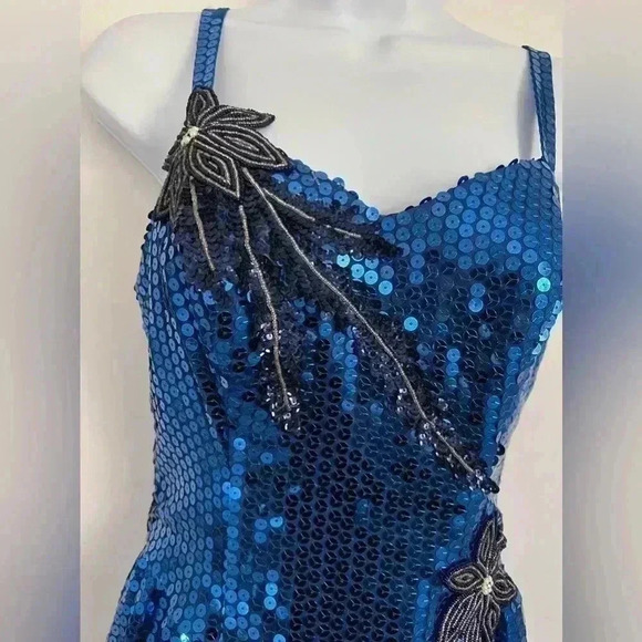 Vintage Alyce Designs Sapphire Blue Sequin Beaded Dress Size 8 - Picture 4 of 12
